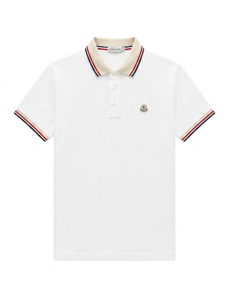 Moncler Striped Trim Piqué Polo Shirt