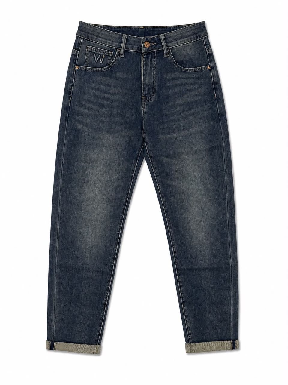 Casual Washed Blue Cuffed Jeans