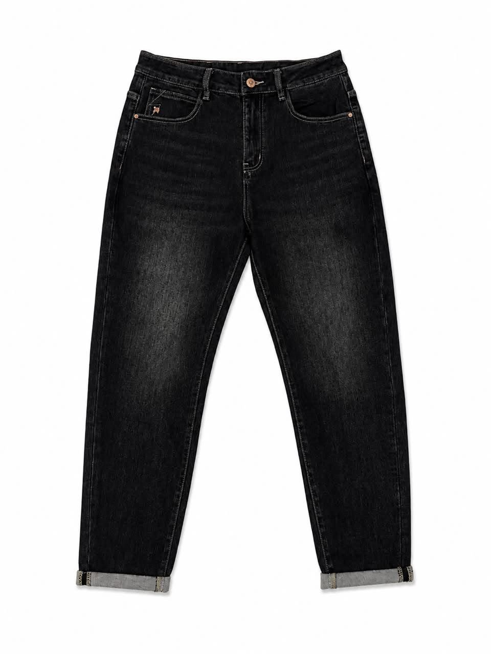 Casual Washed Black Cuffed Jeans