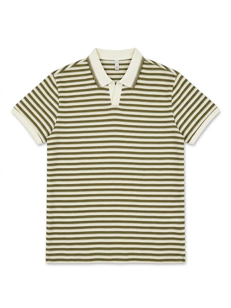Knit Striped Polo Shirt with Open Collar