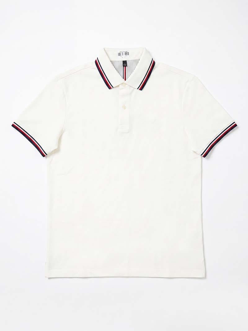 Contrast Stripe Trim Piqué Polo Shirt