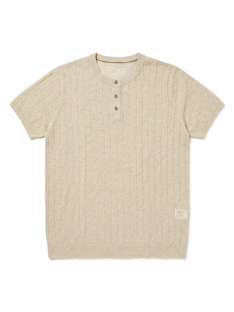 Ribbed Knit Henley T-Shirt