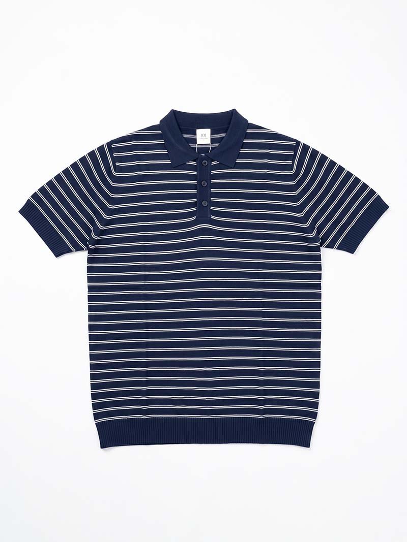 Navy Blue Striped Knit Polo