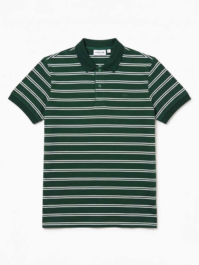 Lacoste Green Striped Cotton Polo